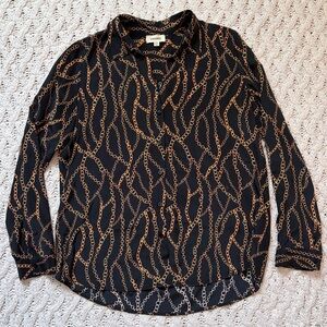 L’AGENCE 100% Silk Nina Long Sleeve Women’s Blouse - Black Multi Chain Print